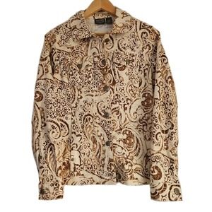 Additions By Chicos Size 0  Paisley Jacket Trucker Boho Brown Pockets